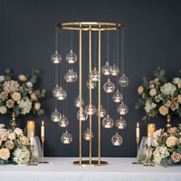 Support de table moderne en métal doré pour fleurs, centre de table élégant en fer avec boule suspendue pour mariage, décoration de centre de table de mariage