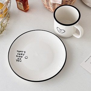 Korean Style Black Rimmed Coffee Mug Minimalist Ceramic Mug and Plate Breakfast Milk Cup - Product Image 5