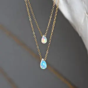 Handmade đá Vòng cổ 925 Sterling bạc dây chuyền vàng tự nhiên nước thả lửa Opal Vòng cổ mặt dây chuyền