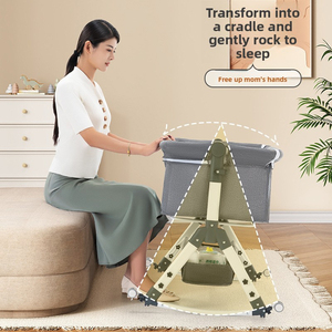 Lit bébé et berceau portable multifonctionnel 2-en-1 pliable pour nouveau-né 0-36 mois, lit d'appoint en métal/bois pour la maison et l'hôpital - Product Image 4