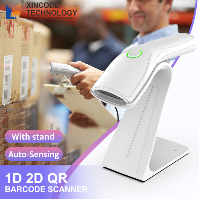 Xincode Hands-free Barcode Scanner 2D CMOS USB Wired Wireless Barcod Reader Factory 1D Laser Qr Code Reader for Store