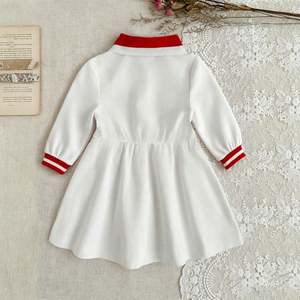 <span class=keywords><strong>Robe</strong></span> décontractée blanche à manches longues pour petites filles, style preppy, col polo rouge, imprimé nœud, vêtements pour tout-petits, livraison rapide - Product Image 2