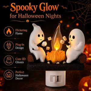 Meilleure vente : Veilleuse LED à brancher Effet Flamme Vacillante, Décoration d'Halloween 3D, Fantôme Guimauve Mignon et Effrayant - Product Image 6