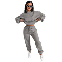 SRML-211333 Setelan Olahraga Wanita Terbaru Warna Solid Berbahan Fleece dengan Hoodie 2 Potong Pakaian Santai Sehari-hari