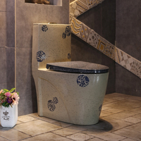 Toilette en céramique de haute qualité avec motif de peinture de lotus traditionnel chinois, siphon, style rétro, économie d'eau, toilette artistique en céramique antique