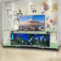 Meuble TV Aquarium de Luxe en Verre, Grand Bassin à Poissons Ultra Silencieux, Forme Ovale, Capacité 376-418L pour Salon