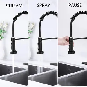 China Faucet Factory China Factory Aquacubic CUPC Certified Solid Brass Matte Black Pull Down Spring Kitchen Faucet