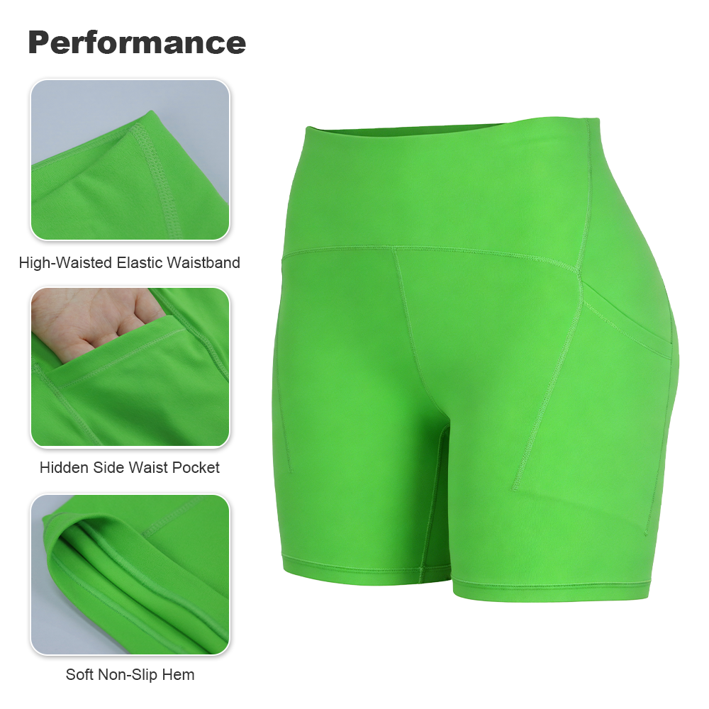 High Waist Yoga Shorts For Women Nylon Spandex Moisture Wicking Breathable Side Pocket Athletic Shorts MOQ