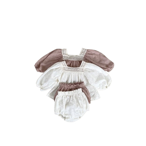 Versione coreana in 2025 primavera e autunno abbigliamento per neonato vestito con maniche in pizzo eleganti abiti da esterno in puro cotone - Product Image 1