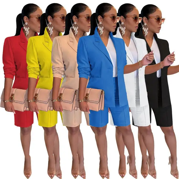 2024 nuevos conjuntos de 2 piezas, trajes de oficina, ropa de trabajo elegante para mujer, pantalón corto, abrigo femenino, conjunto de dos piezas
