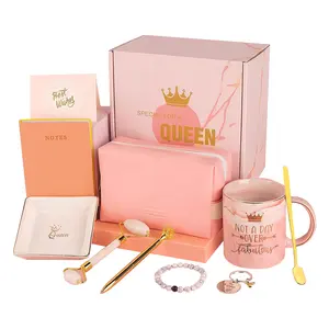 Wholesale get well soon gifts for women with Pink Coffee Cup Gold Spoon etc ten-piece luxury customized Self Care gift item