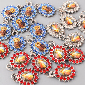 Оптовая продажа с фабрики, аксессуары для ювелирных изделий, медаль с красным кристаллом, алмазом, Божьей милостью, с колечком для изготовления четки, браслета - Product Image 5