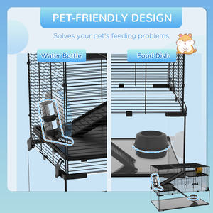 Hamster kafesi, 31 "Gerbil kafesi ile cam lavabo, rampalar, platformlar, kulübe, egzersiz tekerleği, küçük hamsterler için, siyah - Product Image 5
