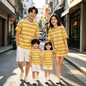 T-shirt Vestito Casual a Righe in Cotone Stile Coreano per Mamma e Figlio, Modello Largo a Contrasto per Neonati e Bambini - Product Image 4