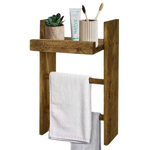 Toallero de madera antiguo para montar en la pared, estante de almacenamiento para baño, almacenamiento para lavabo - Product Image 5