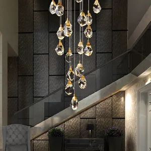 Postmodern Light Luxury Staircase Long Chandelier Floor Large Chandelier Simple Rotating Staircase Lamp