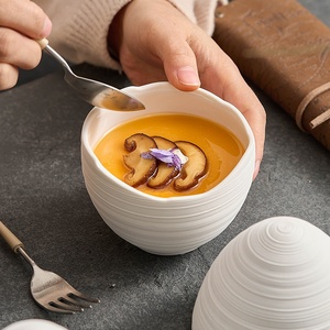 High-<b>End</b> Ceramic Steamed Egg Cup Creative Egg-Shaped Bowl with Small Line Pattern Healthy Restaurant & Hotel Commercial Use - Product Image 4