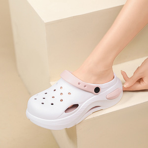 Women's Crocs Platform EVA <b>Clogs</b> Thick Soled Non Slip Comfortable Sandals White Brown Color 2024 Style - Product Image 3