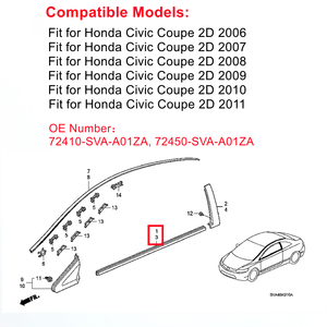 Moulage de garniture de porte noir compatible avec <span class=keywords><strong>Honda</strong></span> <span class=keywords><strong>Civic</strong></span> Coupé 2D <span class=keywords><strong>2006</strong></span> 2007 2008 2009 2010 2011 - Product Image 2