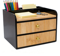Boîte de rangement de bureau à double couche en bambou et acrylique noir, un magnifique coffret de rangement pour cosmétiques et bijoux