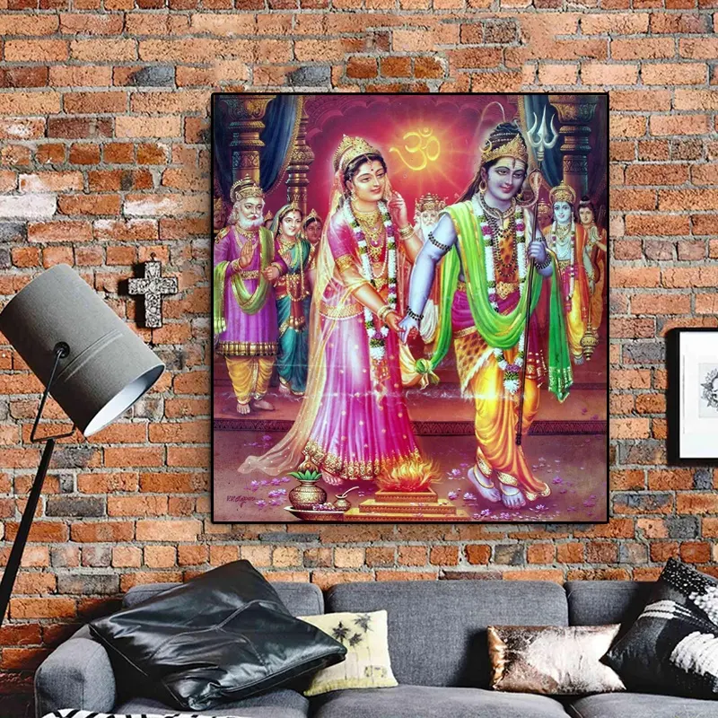 दीवार कला कैनवास पेंटिंग धार्मिक कला भारतीय भगवान भित्ति बुद्ध चित्रकारी दीवार कमरे में रहने वाले Quadro के लिए चित्र गृह सजावट