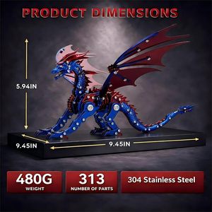 Kit de modèle de pterosaure en <span class=keywords><strong>métal</strong></span> <span class=keywords><strong>3D</strong></span> - <span class=keywords><strong>Puzzle</strong></span> de dinosaure steampunk en acier inoxydable - Art bionique <span class=keywords><strong>mécanique</strong></span> pour la décoration de bureau des adultes (Bleu) - Product Image 2