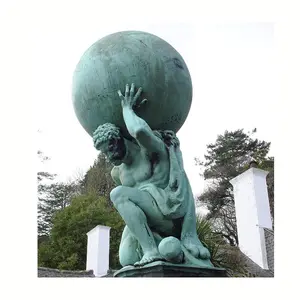 Hoge Kwaliteit Handgesneden Gepolijste Gegoten Koperen Bronzen Standbeeld Atlas Met De Wereld Sculptuur Fengshui