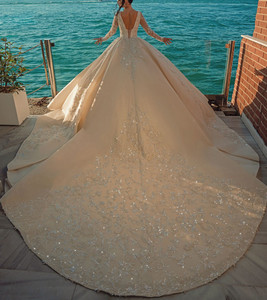 Apliques <span class=keywords><strong>de</strong></span> encaje <span class=keywords><strong>de</strong></span> lujo para novia, vestido <span class=keywords><strong>de</strong></span> boda brillante <span class=keywords><strong>de</strong></span> talla grande, vestidos <span class=keywords><strong>de</strong></span> novia con cuentas, 2023 - Product Image 4