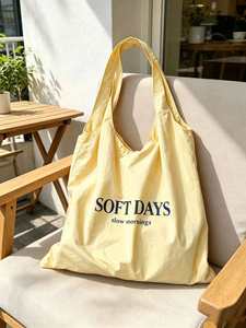 Eco-friendly Cotton Canvas <b>Tote</b> <b>Bag</b> with Zipper Pocket Reusable Folding Shoulder <b>Bag</b> with Letter Pattern - Product Image 3