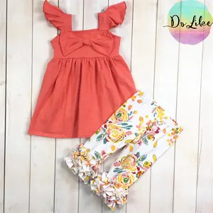 Set Pakaian Katun Bayi Perempuan, Set Pakaian Anak-anak Butik Capris Bunga Musim Semi