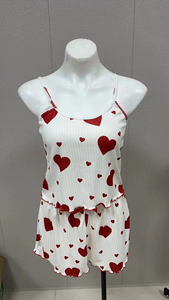<span class=keywords><strong>Pigiama</strong></span> Estivo di Alta Qualità, Sexy, Bianco con Stampa a Cuori, Canotta e Pantaloncini, Completo da Notte Sexy per <span class=keywords><strong>Donna</strong></span>, Set <span class=keywords><strong>Pigiama</strong></span> 2 Pezzi - Product Image 3