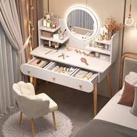 Ensemble de coiffeuse moderne et intelligente sans fil avec tiroirs en bois, meuble de rangement, bureau de maquillage pour chambre de fille, laqué acrylique sur pied