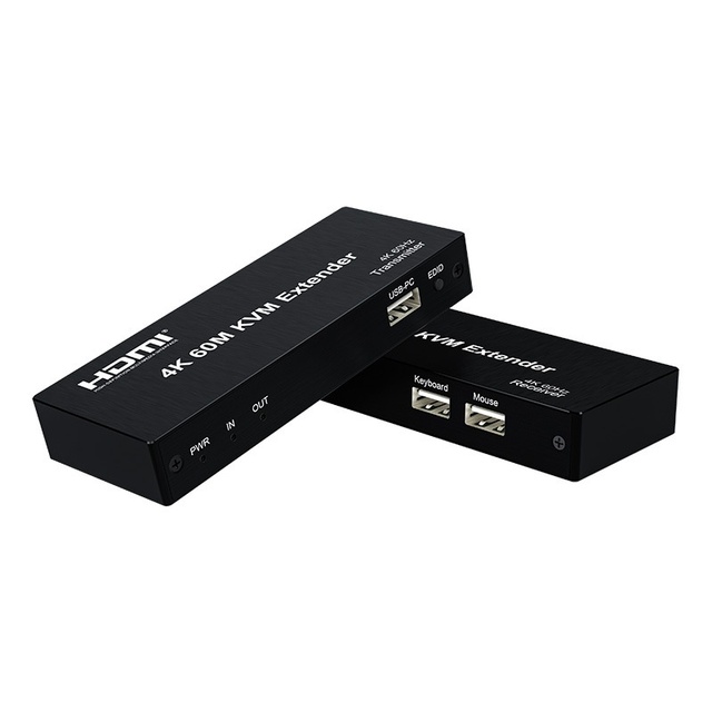 4K HDMI KVM Extender Kit 60M RJ45 Ethernet Cat6e/6 Cable USB Extender Transmitter Receiver Video Transmission for Mouse Keyboard