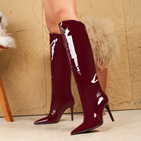 Bottes d'Hiver Élégantes pour Femme 2025, Montantes Genoux, Style Western avec Fermeture Éclair, Confortables en Cuir PU, Augmentant la Taille, Unies pour l'Automne et le Printemps