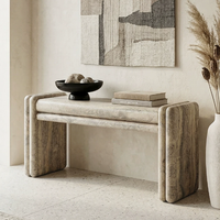 Table console moderne en marbre travertin gris poli, durable, avec rangement, pour salon de villa
