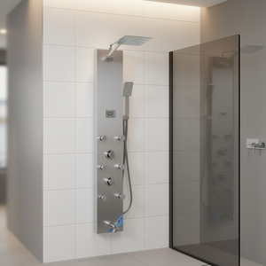 Colonne de douche murale 49 pouces avec jet de pluie LED, 6 jets latéraux, en acier inoxydable brossé, design moderne - Product Image 2
