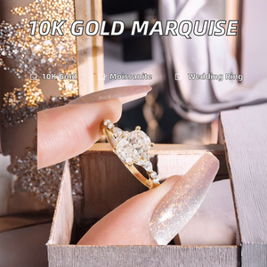 Bague de fiançailles et de mariage classique pour femme, en or massif 10K plaqué or, avec diamant taille marquise, style moderne Johari romantique, tendance - Product Image 2