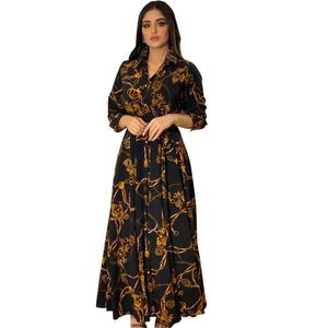 RHG all'ingrosso donne Dubai Tutkish arabo caftano manica lunga Maxi <span class=keywords><strong>vestito</strong></span> <span class=keywords><strong>etnico</strong></span> abbigliamento islamico fiore stampato Abaya abito musulmano - Product Image 4