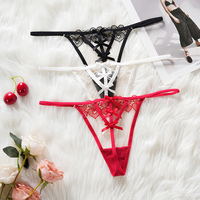 Culotte string sexy pour femme à taille basse, design érotique, ajourée et transparente, avec nœud, personnalisable avec logo ODM