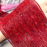 Vente en gros de perles de corail naturel pour la fabrication de bijoux, colonne de bricolage rouge poli 2x4mm longueur: 38cm 1609906