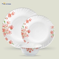 Service de Table Élégant en Verre Opale à Motifs Végétaux – Assiettes et Bols Personnalisés Écologiques – Lot de 6 Pièces – Algérie