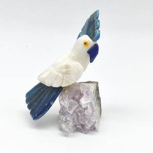Escultura de Loro Talla M en Rubí Zoisita/Calcita Blanca/Crisoprasa/Ametista BJ2624 - Product Image 1