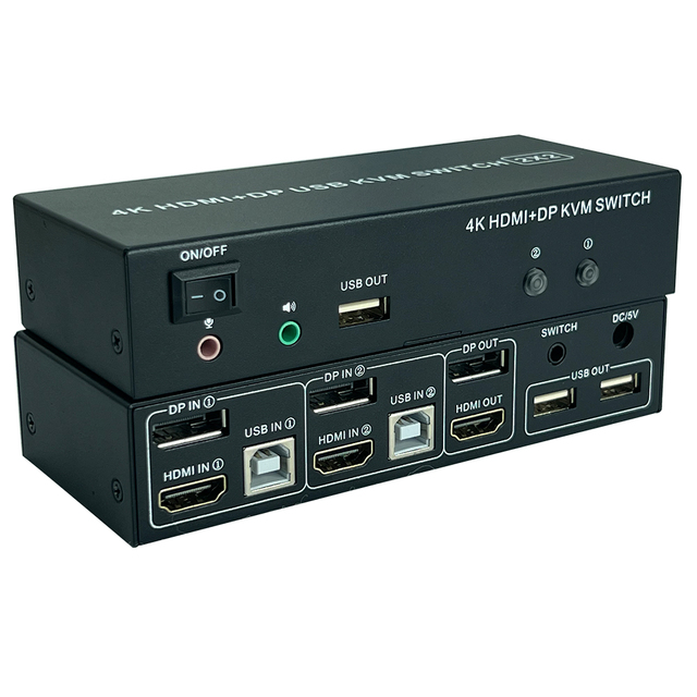 Dual Monitor DisplayPort HDMI KVM Switch 2x2 4K@60Hz 2-Port Extended Display 2 in 2 Out DP HDMI KVM Switch 2 Monitors 2 Computer