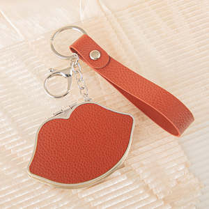 Lip Shaped Metal Frame Plastic <b>Compact</b> <b>Mirror</b> Keychain Double-Sided Folding Silver Finish Travel Pocket Purse Charm - Product Image 6