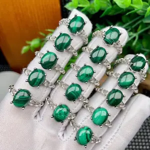 Wholesale 100% Natural Malachite Ring for Women Crystal Quartz Gemstone Adjustable ring Jewelry
