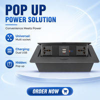 Prise de chargeur USB de table homologuée BNT ETL IP44 pour usage commercial, design escamotable, 2 ports USB, 2 prises CA, 16A