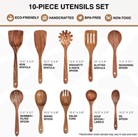 Ensemble d'ustensiles de cuisine en teck de haute qualité et durables, 10 pièces, avec un ensemble d'outils de cuisine lisses