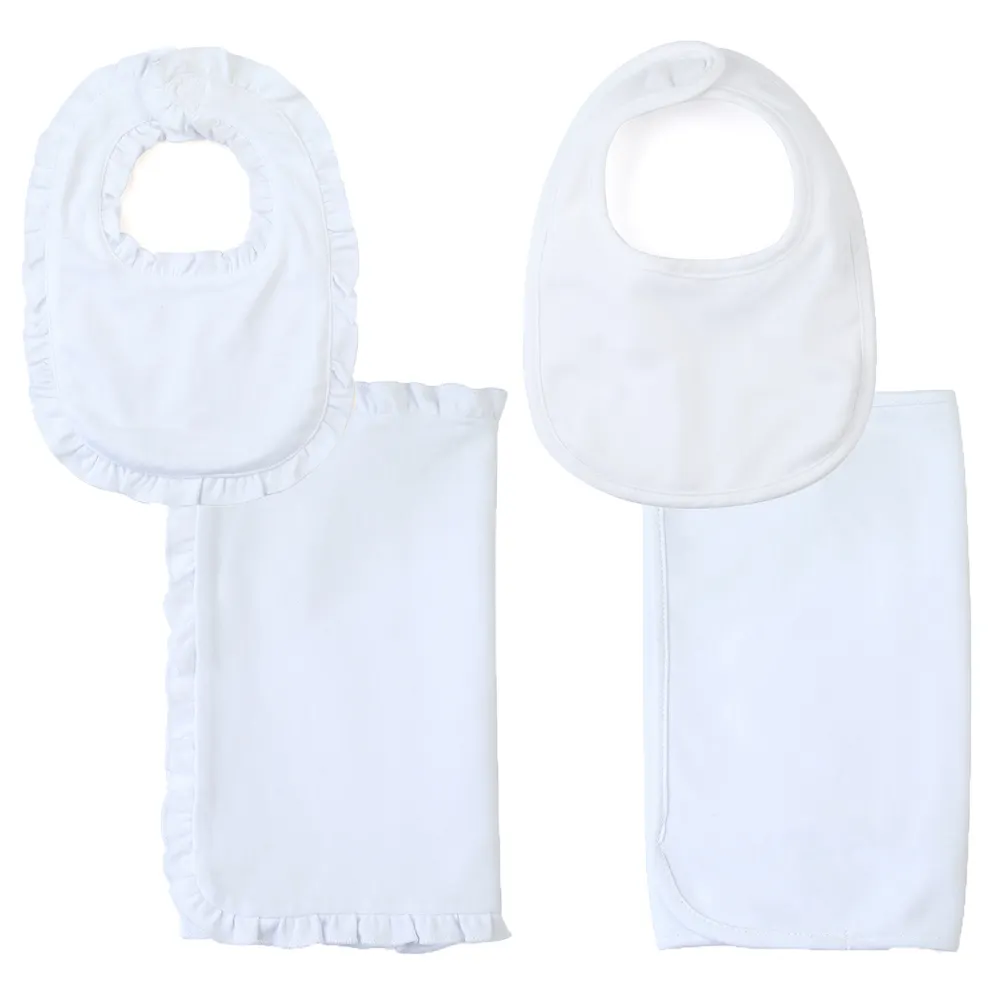 Conjunto de pano de algodão, babado e arroto para bebê branco liso conjunto de pano