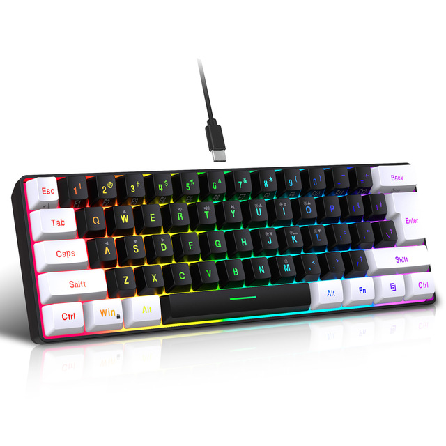 AilesTecca 61 Keys Mini V700-Wired Gaming Mechanical Keyboard RGB LED Backlit Quick-Response Wired Ultra-Compact Gaming Keyboard