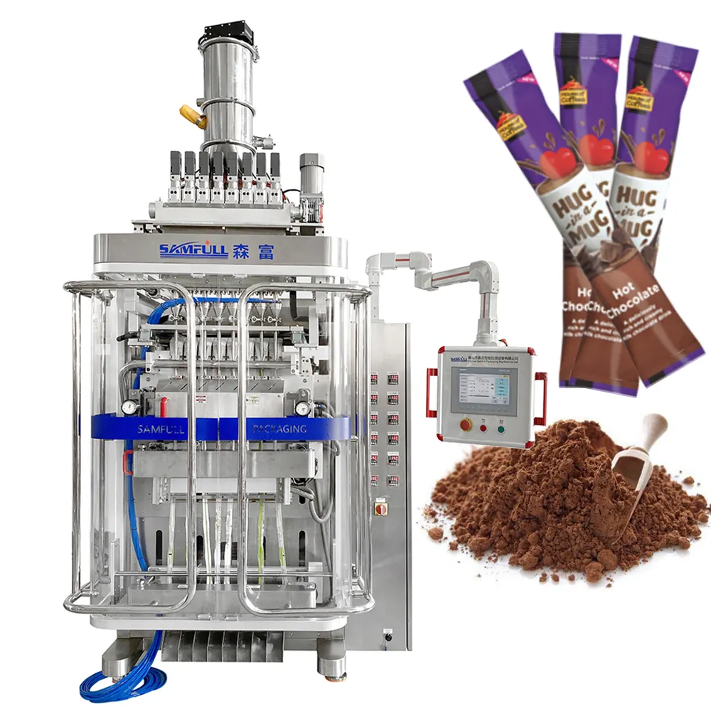 Automatic multilane cocoa powder filling and packaging machine vertical chocolate powder sachet packing machine